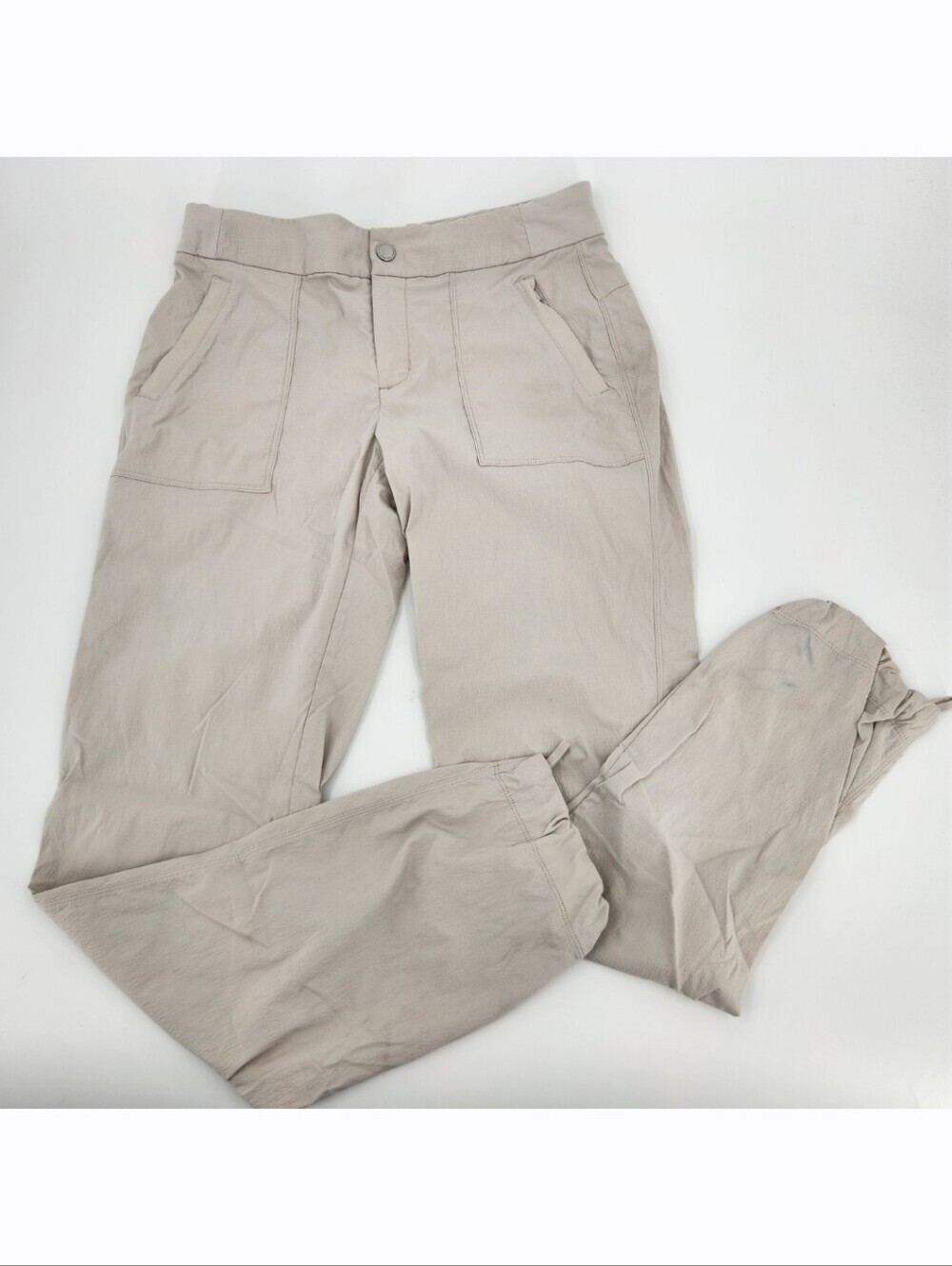 Athleta Trekkie Hike Pant Womens Size 10 Khaki Zip Pockets Button Front